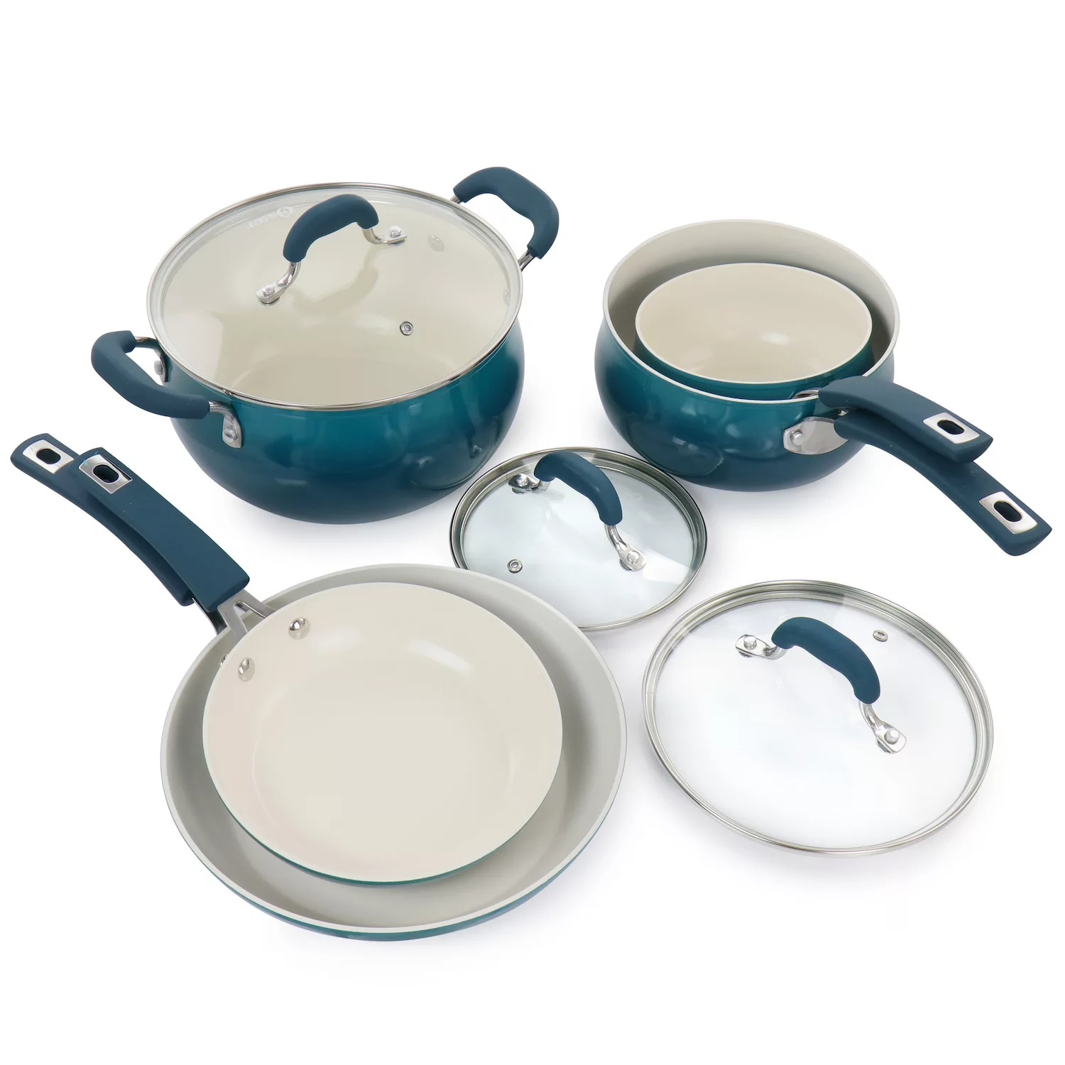 Oster Cocina Corbett 8 Piece Nonstick Aluminum Cookware Set in Teal