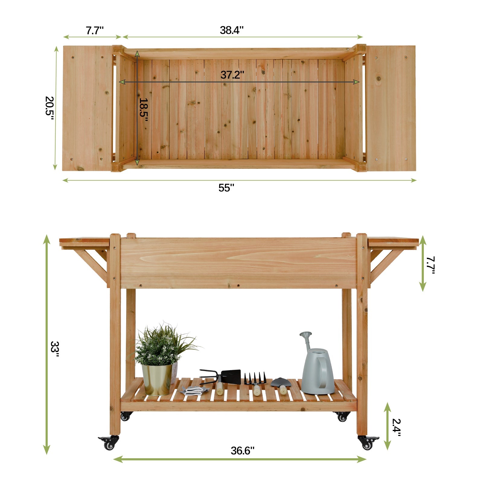 Increkid 55" x 21" x 33" Raised Garden Bed Mobile Garden Bed Planter Box W/ Wheels