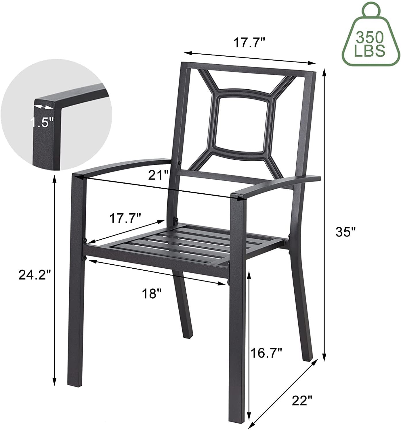 AECOJOY Outdoor Patio Dining Chairs, Stackable Arm Chairs-Metal Frame-Set of 4-Black