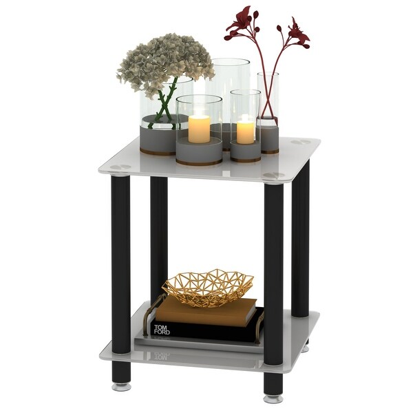 2 Tier End Side Table on Wheels with Storage Nightstand