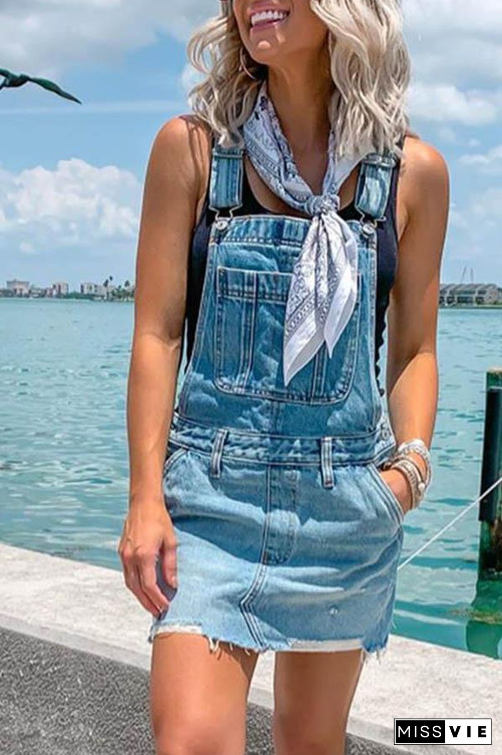 Blue Denim Casual Overall Mini Dress P10252