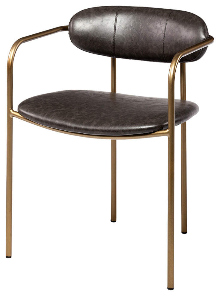 Parker Brown Faux Leather Seat Gold Metal Dining Chair (Set of 2)   Midcentury   Dining Chairs   by Mercana  Houzz