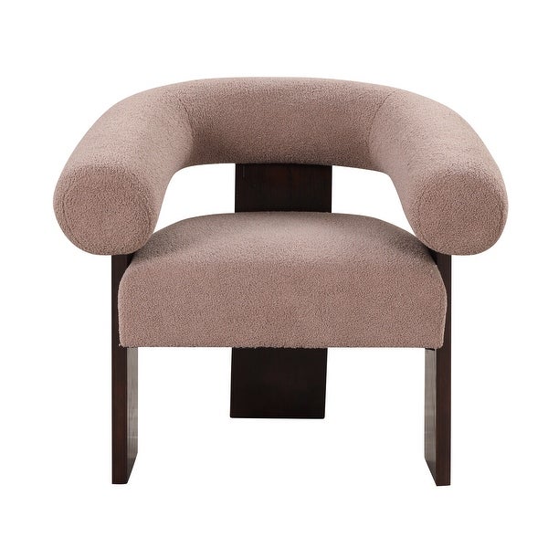 Living Room Accent Chair Curved Frame Arm Chairs Teddy Velvet Armchair Single Sofa Wooden Frame Lounge Chairs， Light Brown