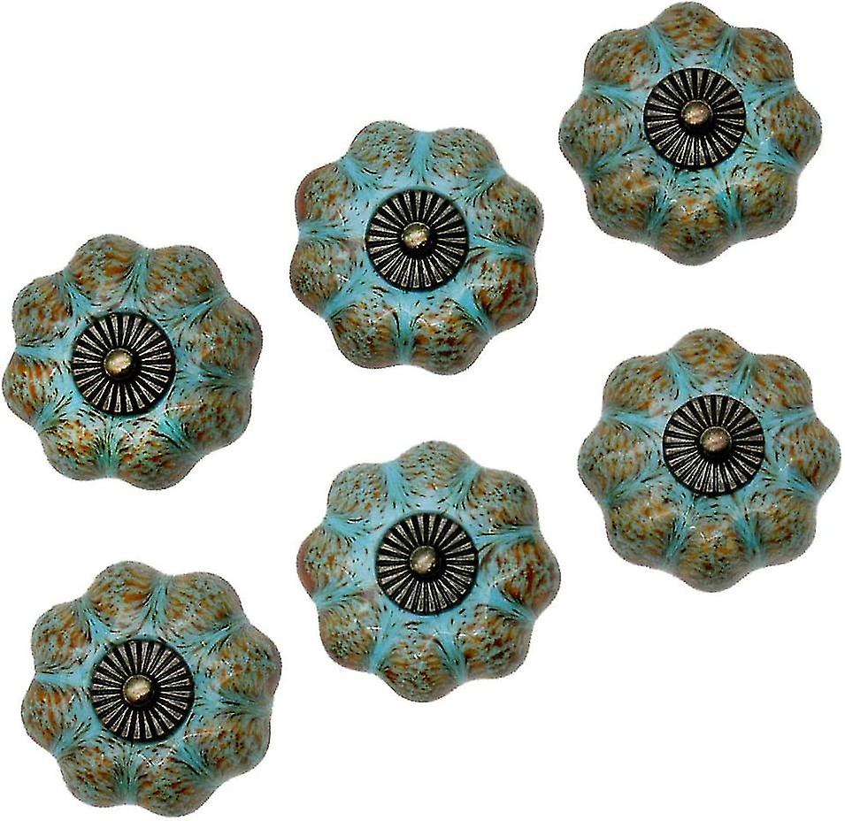 Set Of 6 Drawer Pulls， Cabinet Handles， Ceramic Knobs， Retro And Elegant Pumpkin Knobs， Cabinet Drawer Pulls