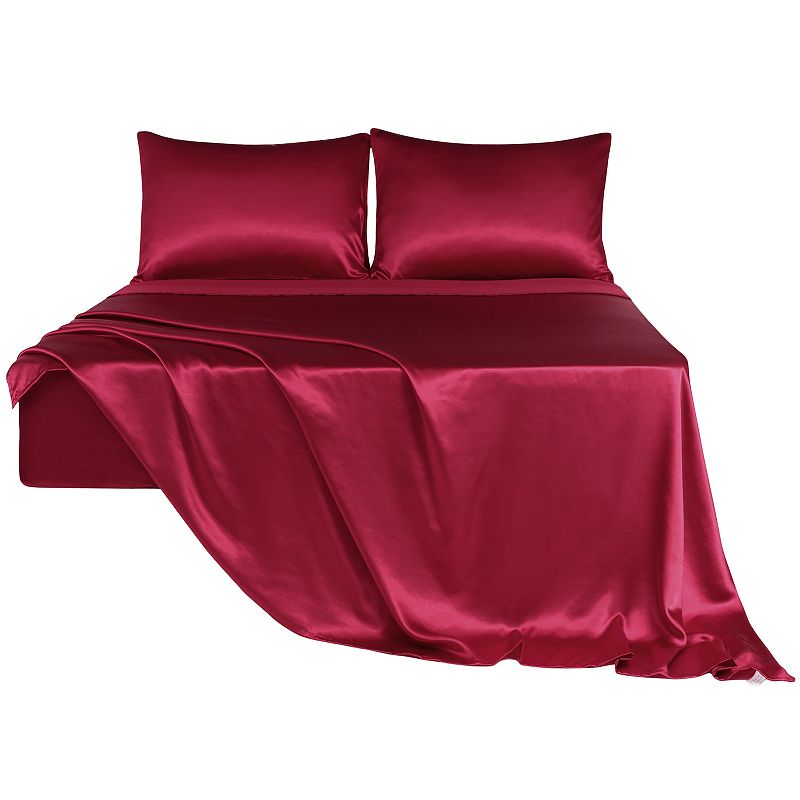 PiccoCasa Satin Sheet Set 4 Pcs Polyester Silky and Soft Sheets