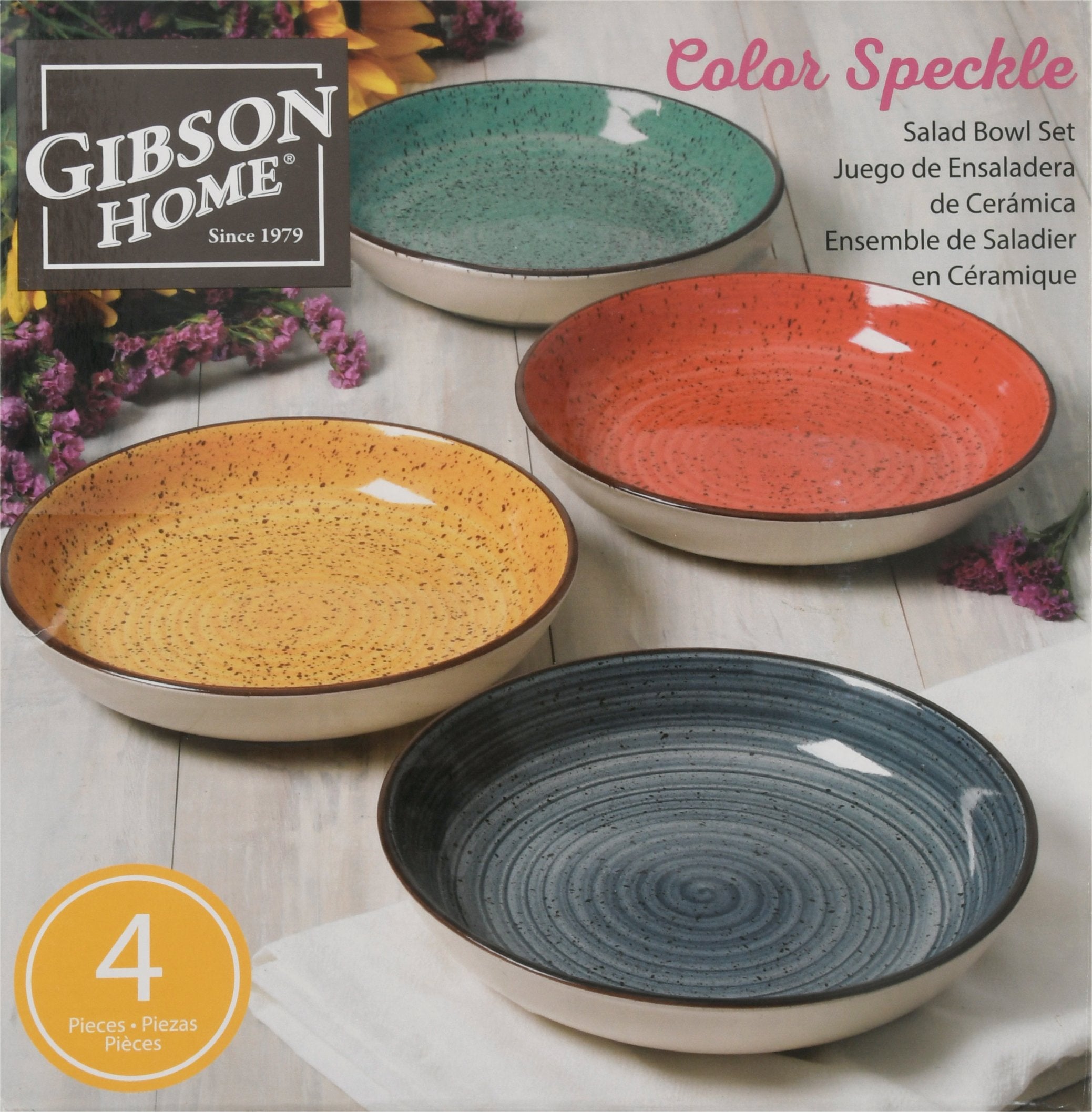 Gibson Color Speckle 4 Piece Stoneware Salad Bowl Dish Set， Assorted Colors