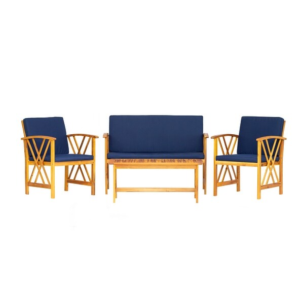 Beckton 4Piece Outdoor Wood Patio Chat Set with Cushions