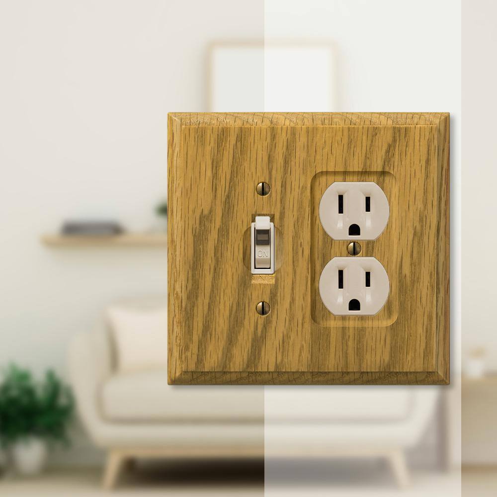 AMERELLE Carson 2 Gang 1-Toggle and 1-Duplex Wood Wall Plate - Light Oak 4025TD