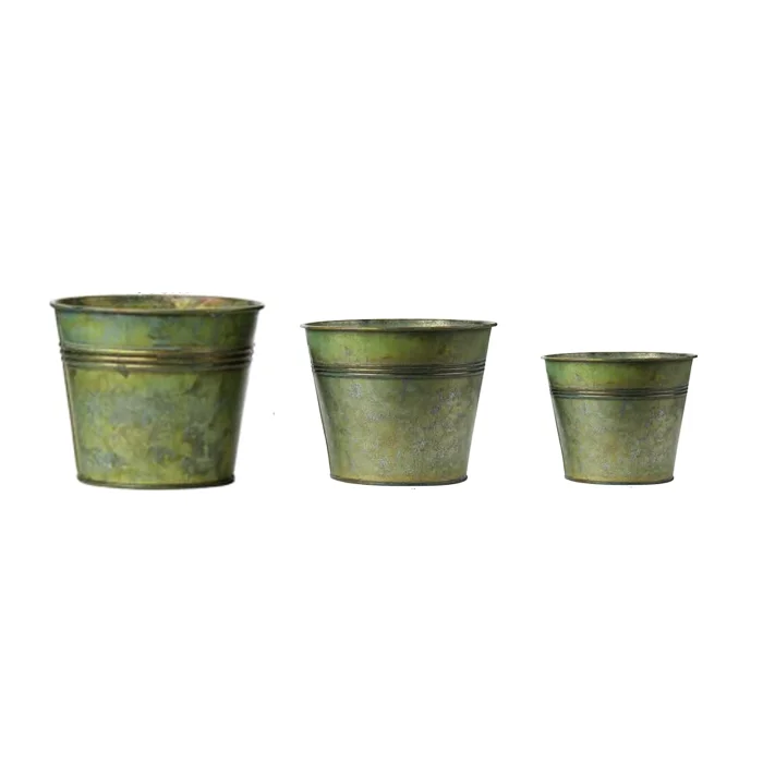 Set of 5 Plant Pots Outdoor Galvanized Planter Garden  Metal Plant Pots Vintage Zinc Round Bucket Flower Pot Rustic