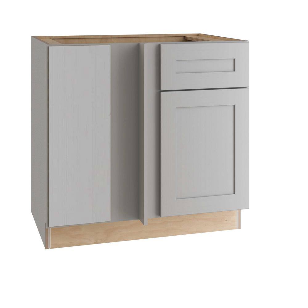 Home Decorators Collection Tremont Assembled 36 x 34.5 x 24 in Plywood Shaker Blind Corner Base Kitchen Cabinet Lt Soft Close in Painted Pearl Gray BBCU42L-TPG