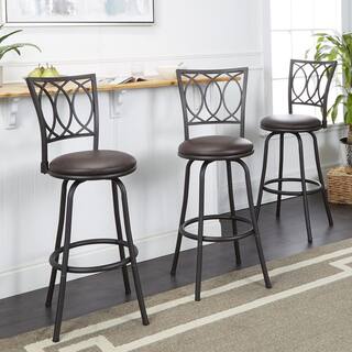 Silverwood Virgil 38 in. Dark Brown Cushioned Adjustable Height Swivel Bar Stools (Set of 3) CPFB1983B