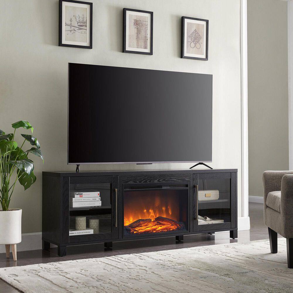 MeyerCross Quincy 68 in. Black Grain TV Stand with 26 in. Log Fireplace Fits TV's up to 75 in. TV1803