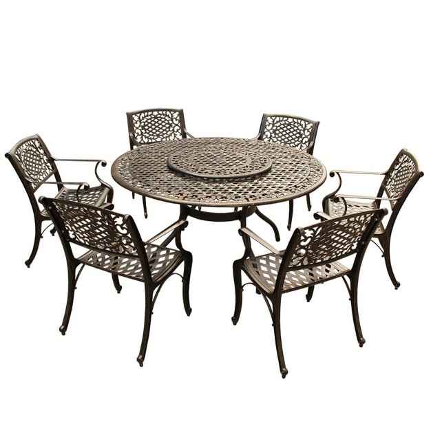 Ornate Traditional Mesh Lattice Aluminum Round Table With Lazy Susan Bronze Oakland Living