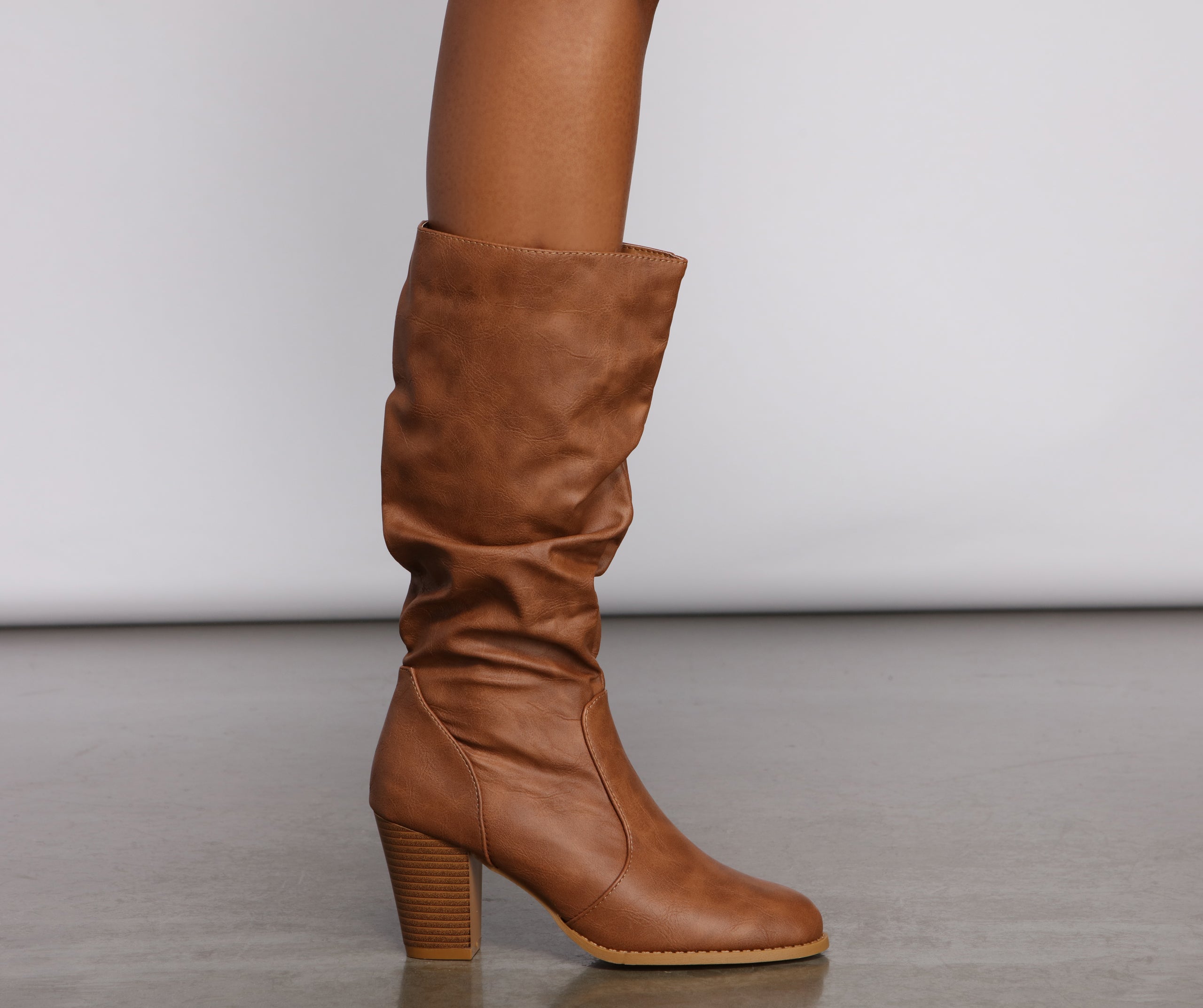 Faux Leather Slouched Knee-High Boots