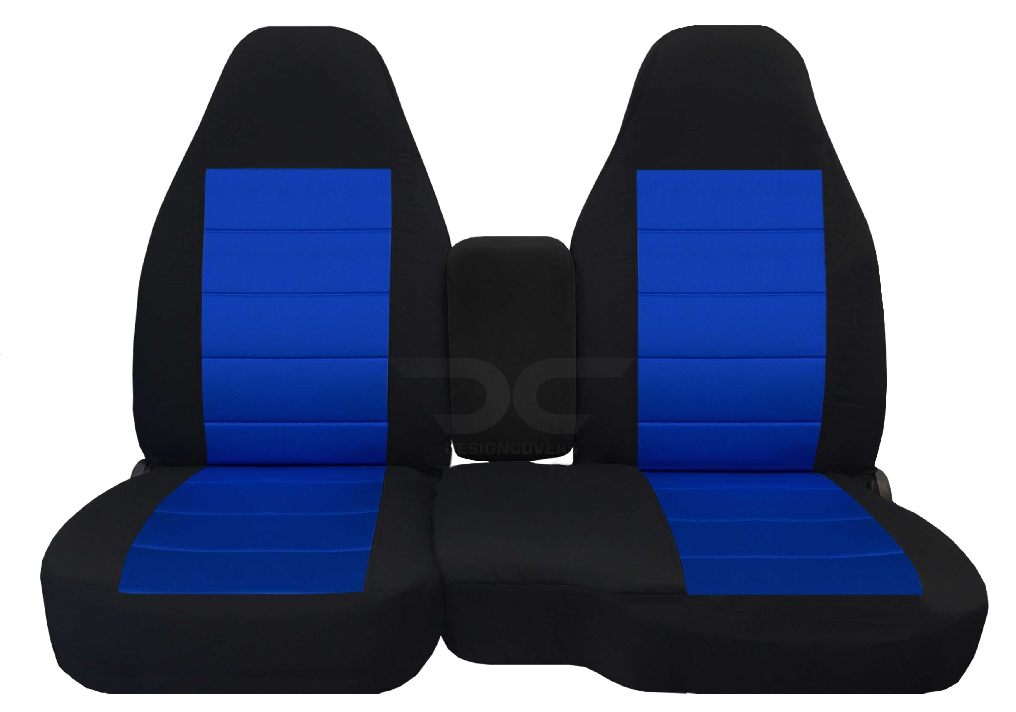 DesignCovers Compatible with 2004-2012 Ford Ranger/Mazda B-Series Two-Tone Truck Seat Covers (60/40 Split Bench) w Center Console/Armrest Cover: Opening Console ，Black and Dark Blue Velour