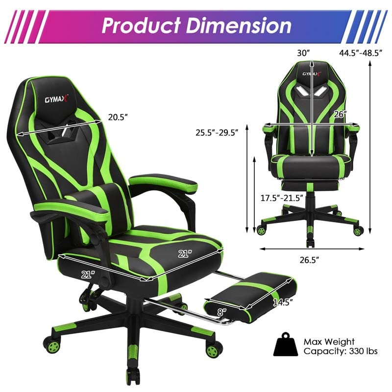 Massage Gaming Chair, Swivel Office Recliner, Adjustable Racing Computer Chair with Lumbar Support, Headrest & Retractable Footrest