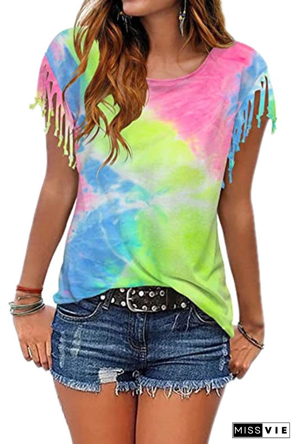 Tie-Dye Print Graphic Tees for Women Wholesale Short Sleeve T shirts Top