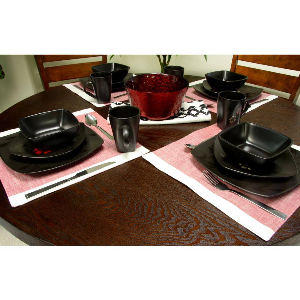 GIBSON elite Evening Blossom 16-Piece Casual Black Stoneware Dinnerware Set (Service for 4) 98581970M