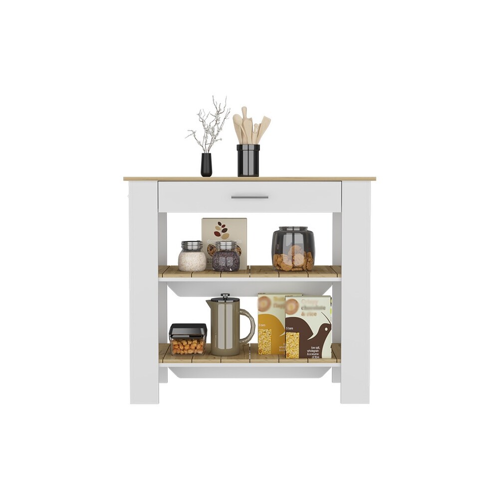Kitchen Island 40 Inches Dozza Two Shelves  White / Light Oak High quality and durable