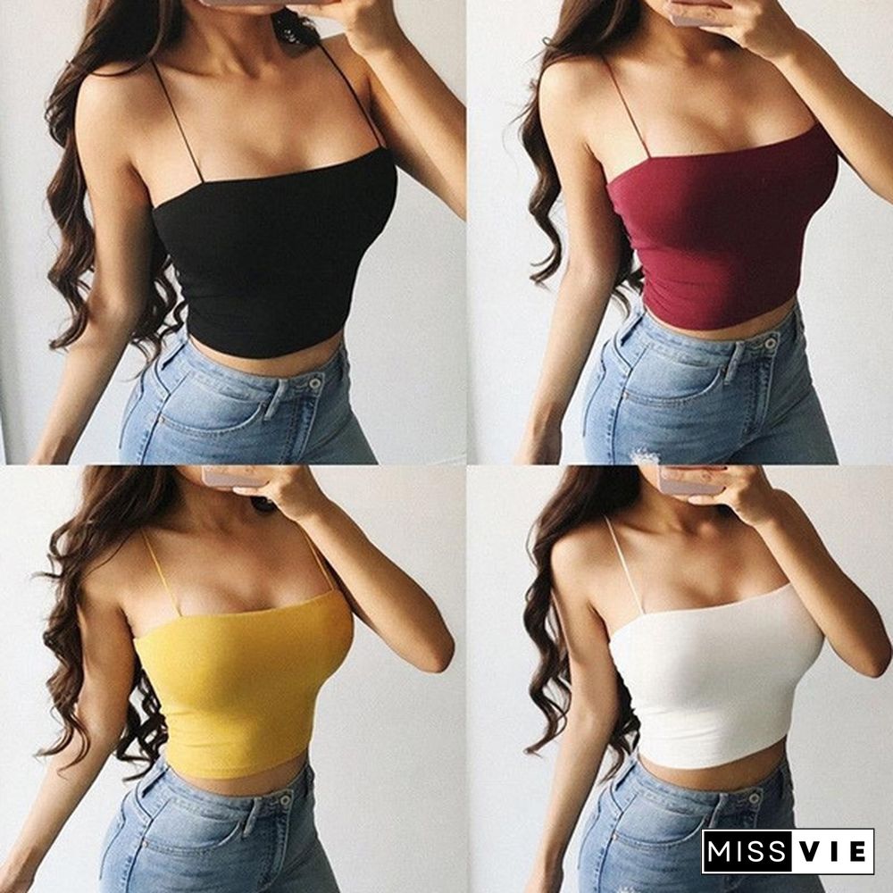 Fashion Summer Women Sexy Camis Crop Top Spaghetti Strap Tank Top Sleeveless Shirt Slim Fitness Bralette Tops Strap Skinny Vest Camisole