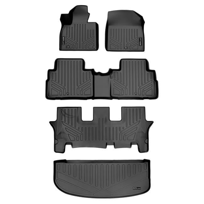 Smartliner SA0417-B0417-C0417-E0417 All Weather Custom Fit 3 Row Behind the Floor Mat and Cargo Liner Set with 2nd Row Bench or Bucket Seats with Center Console for 2020-2022 Kia Tellurideand#44; Black