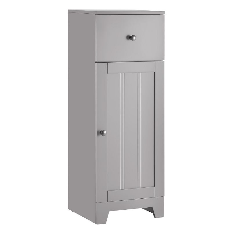 kleankin Small Bathroom Floor Storage Cabinet Free Standing Cupboard Organizer with 1 Drawer and Adjustable Shelf for Living Room Grey