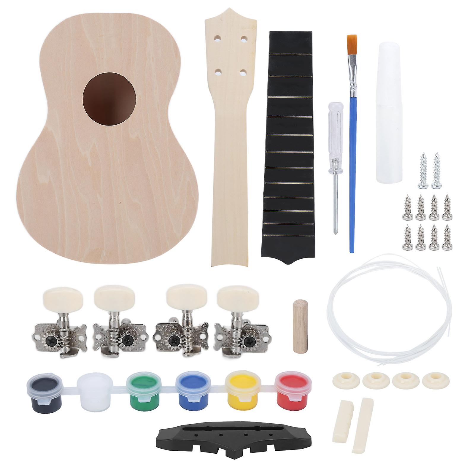 Ukulele Kit 21in Diy Basswood Lightweight Painting Handcrafted Gift Children Small Toys