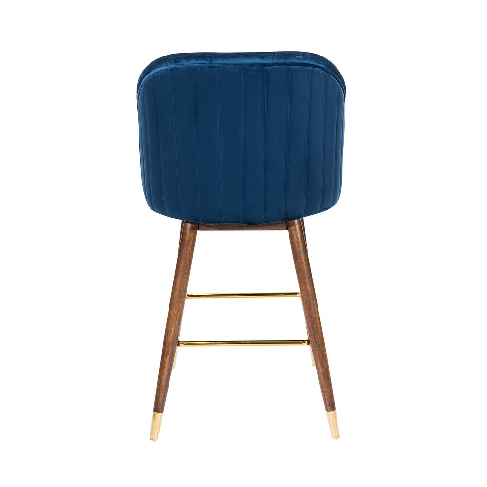 Porthos Home Olea Velvet Upholstered Bar Stools with Rubberwood Legs  Set of 2