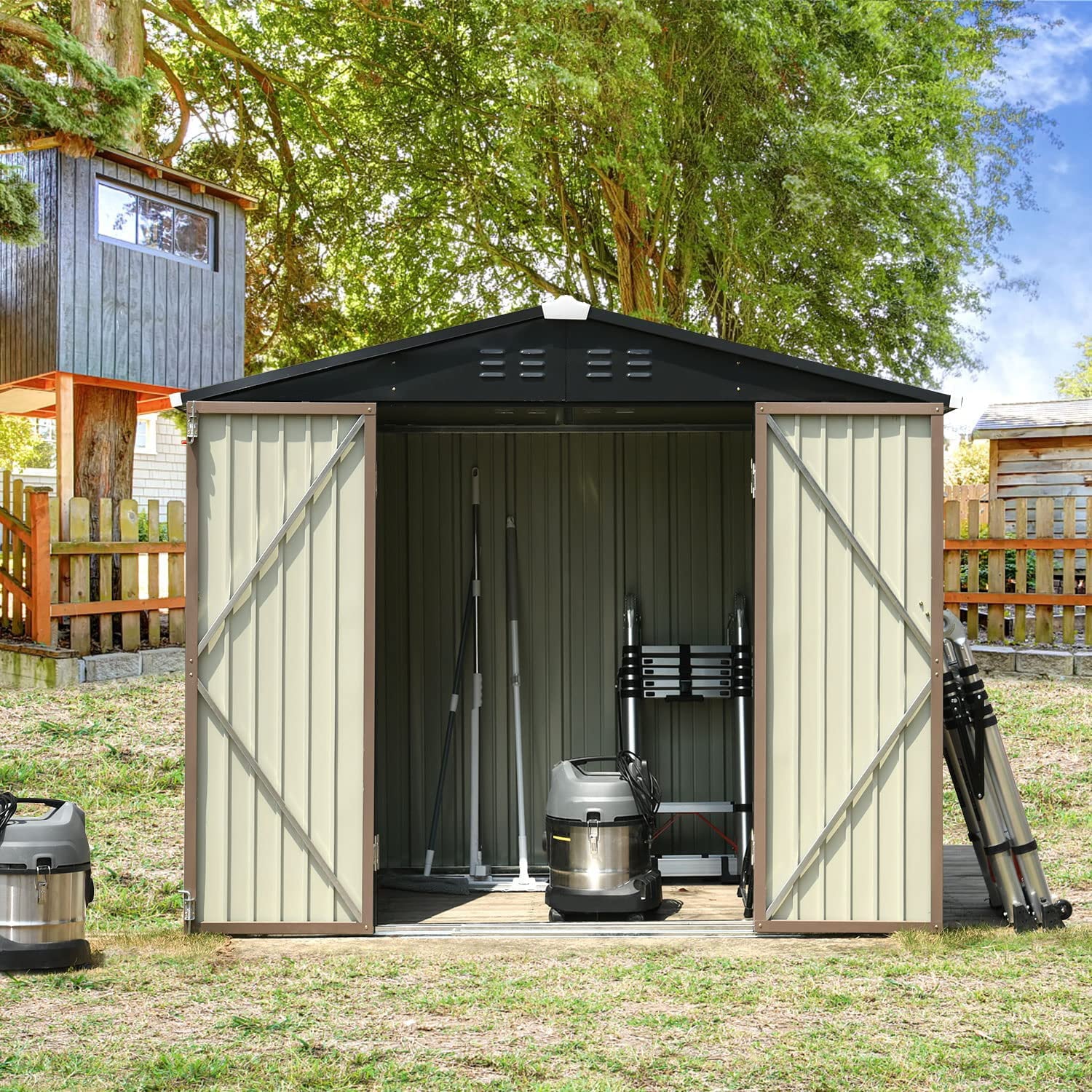 8x6 FT Outdoor Metal Storage Shed, Steel Garden Shed with Door and Lock, Metal Shed & Outdoor Storage for Backyard, Patio, Lawn