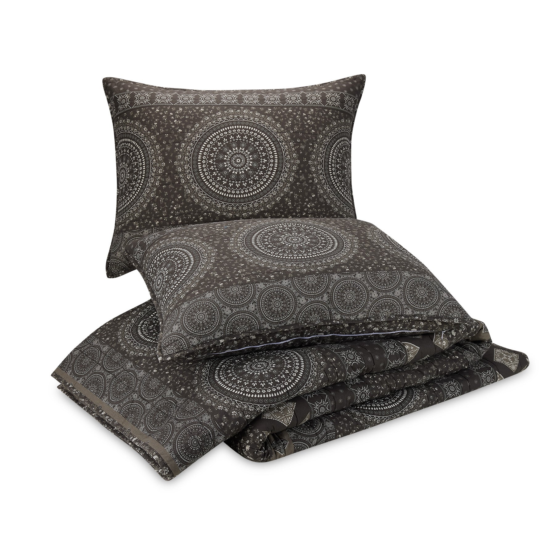 Gray Bandana Medallion Quilt Set, King