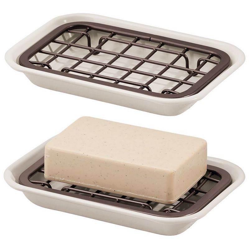 mDesign Kitchen Soap Dish Tray - Drainage Grid and Holder， 2 Pack