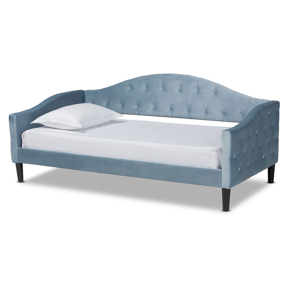 Benjamin Modern Contemporary Light Blue Velvet Upholstered Wood Daybed