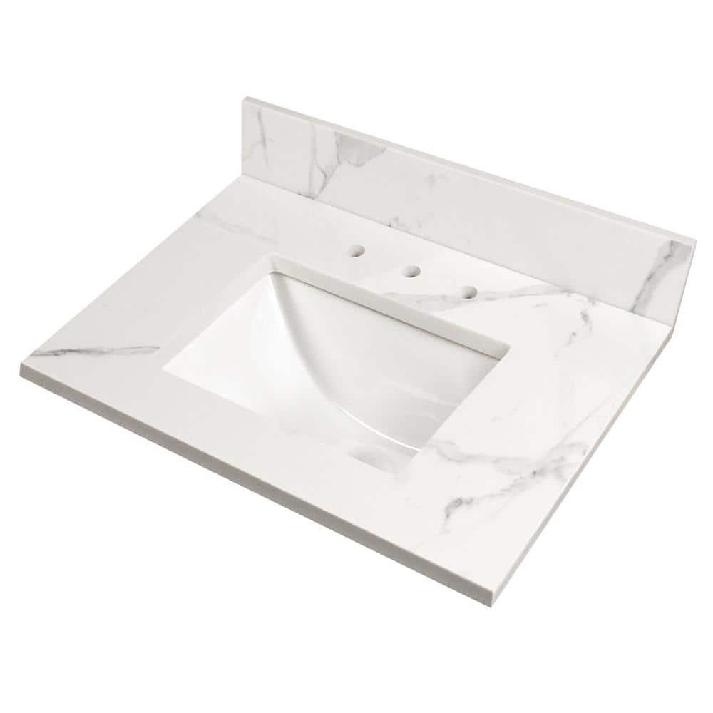 AampA Surfaces Calacatta Nowy 37 in W x 22 in D Engineered Marble Vanity Top in White with White Rectangle Single Sink