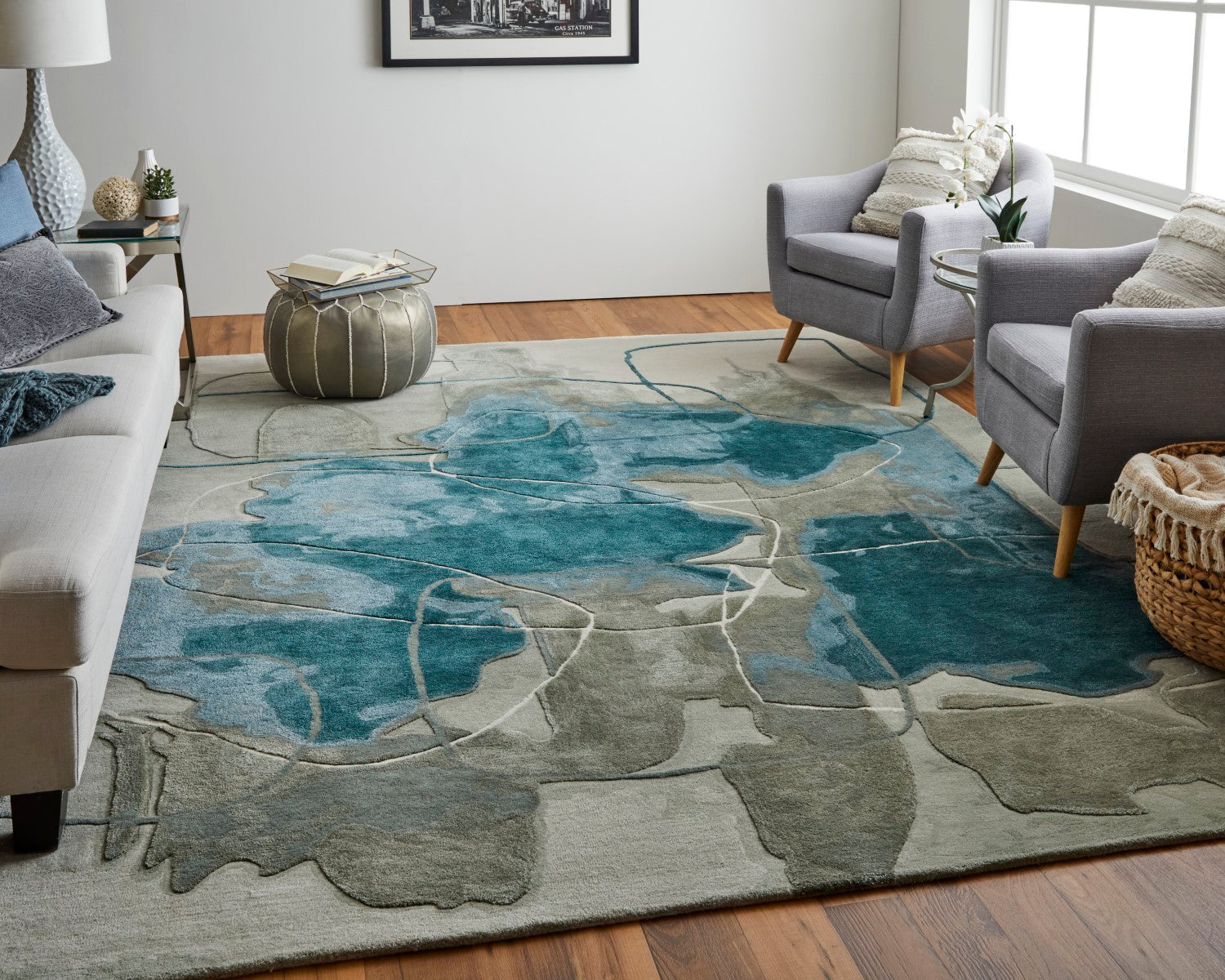 Ramiro Abstract Hand Tufted Blue / Green Rug