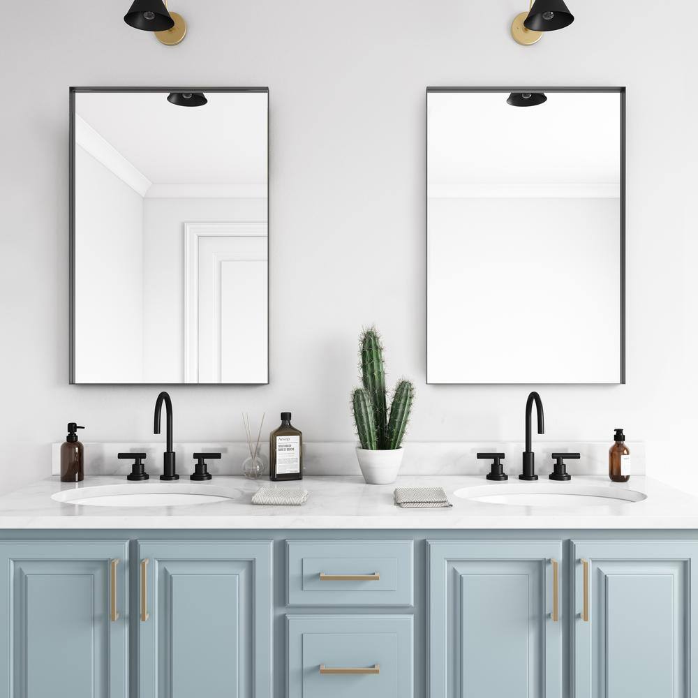 better bevel 24 in. x 36 in. Metal Framed Rectangular Bathroom Vanity Mirror in Black 20008