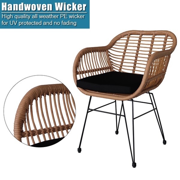 Wicker Rattan Patio Conversation Set with Tempered Glass Table