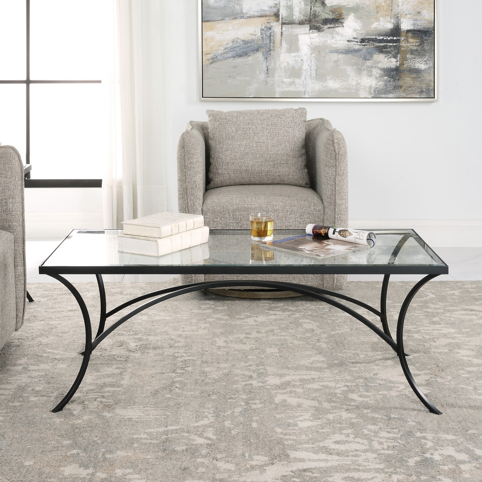 Alayna Black Metal  ampGlass Coffee Table   Transitional   Coffee Tables   by Ownax  Houzz