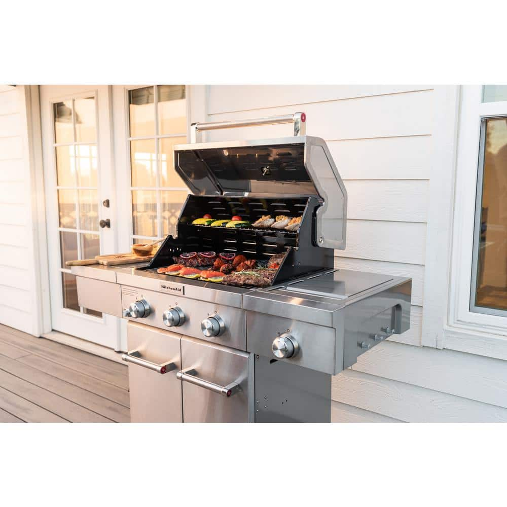 KitchenAid 3-Burner Propane Gas Grill in Stainless Steel with Ceramic Sear Side Burner 720-0953L