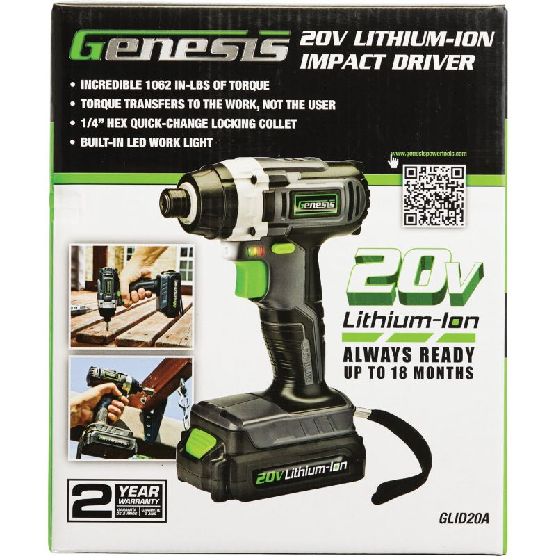 Genesis 20V Lithium-Ion Cordless Impact Driver Kit 1 4 In. Hex