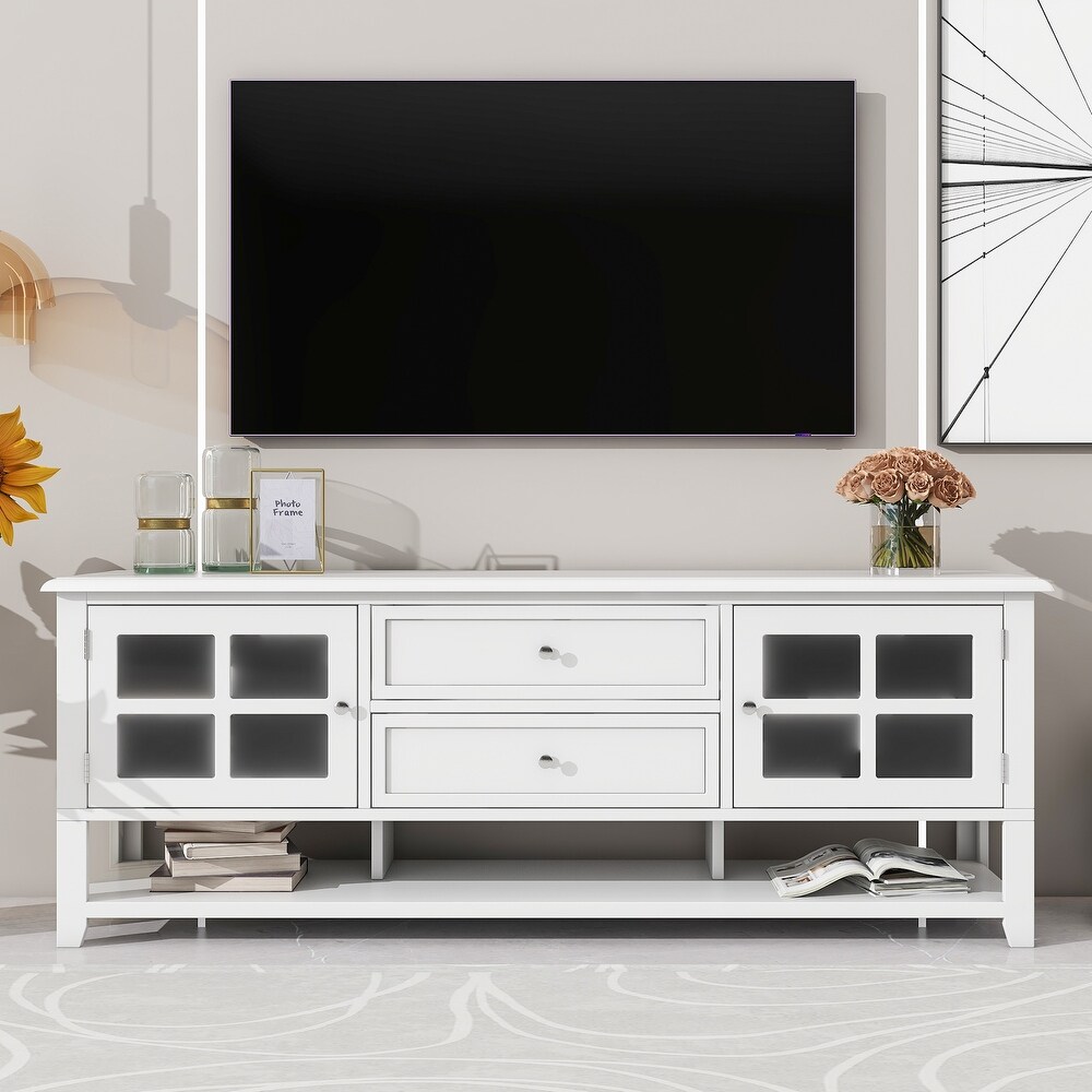 Multifunctional Storage TV Stand for Livingroom  Slight Design Entertainment Center with 2 Drawers and 2 Tier Shelves