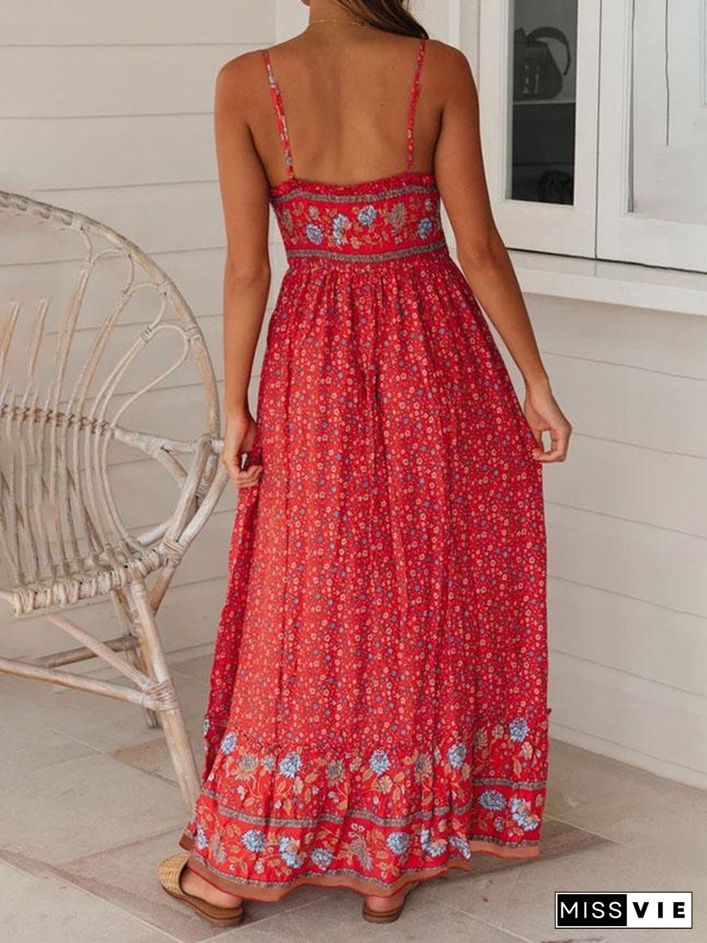 Bohemian V-Neck Floral Sling Dress