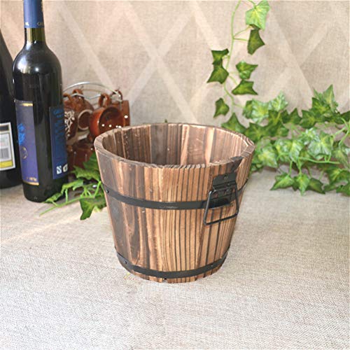 Yardwe Wooden Whiskey Barrel Planter Round Wooden Garden Flower Pot Decor Plant Container Box Brown Large (19 x 14 x 15 cm)