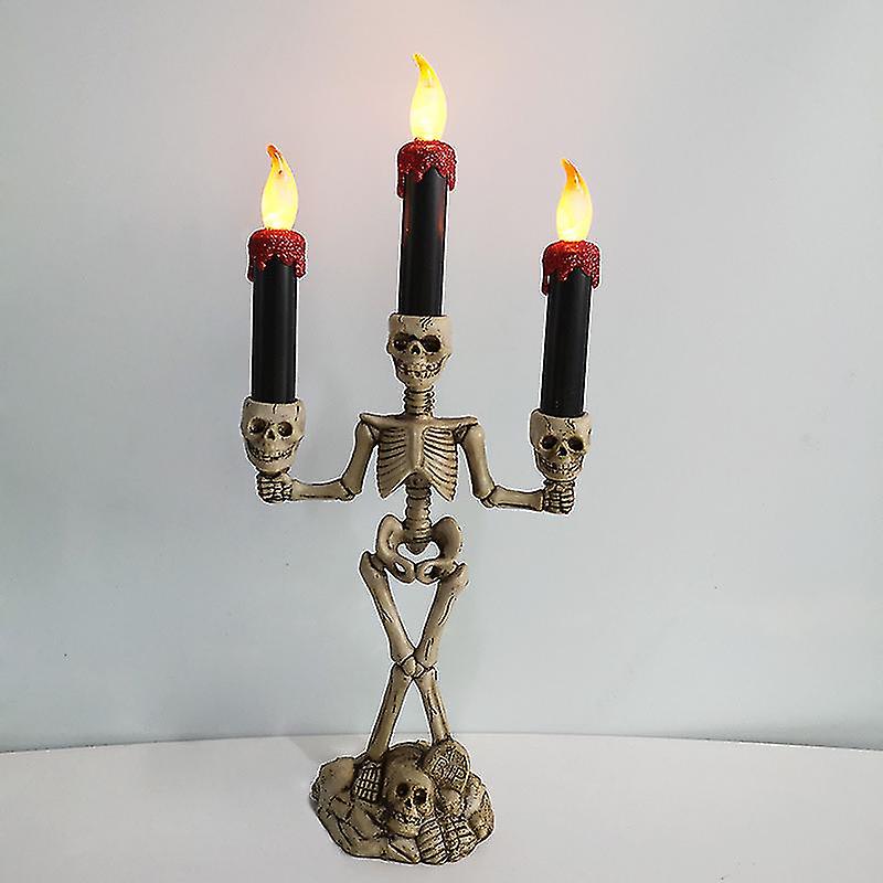 Halloween Skeleton Skeleton Candle Holder Halloween Led Flashing Ghost Hand Held Candle Light Skeleton Light Decoration Props (1pcs)