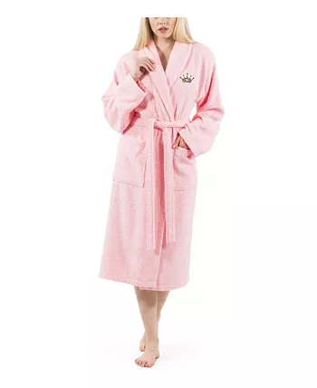 Linum Home Embroidered with Cheetah Crown Terry Bath Robe