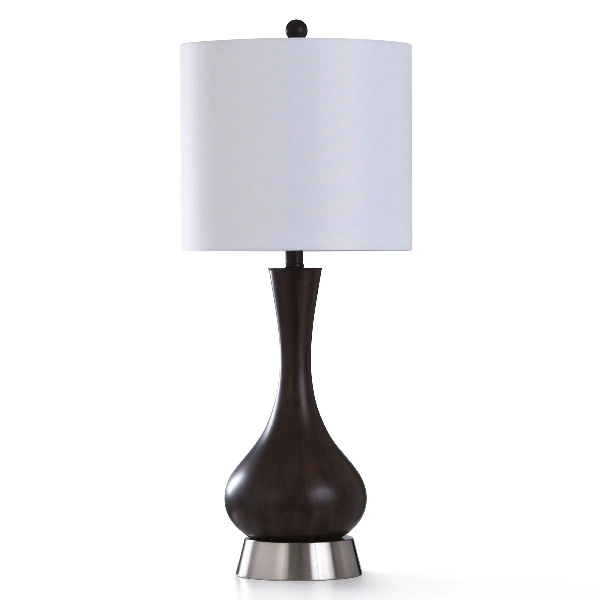 StyleCraft Wood Bridge Dark Wood Painted Resin with Brushed Steel Metal Table Lamp