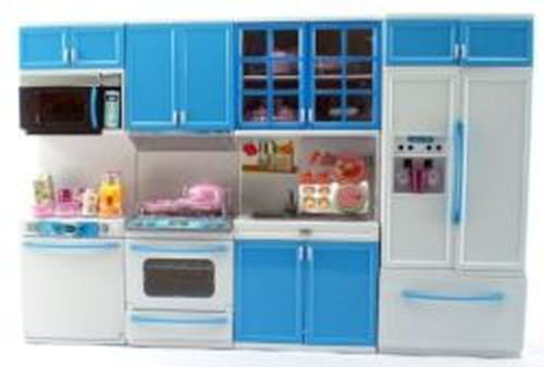 GIRL FUN TOYS Blue Deluxe Barbie Size Kitchen Set With Fridge Oven Sink Stove