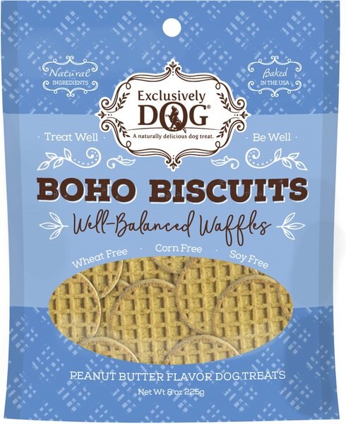 Exclusively Dog Boho Biscuits Well-Balanced Waffles Peanut Butter Flavor Dog Treats， 8-oz bag