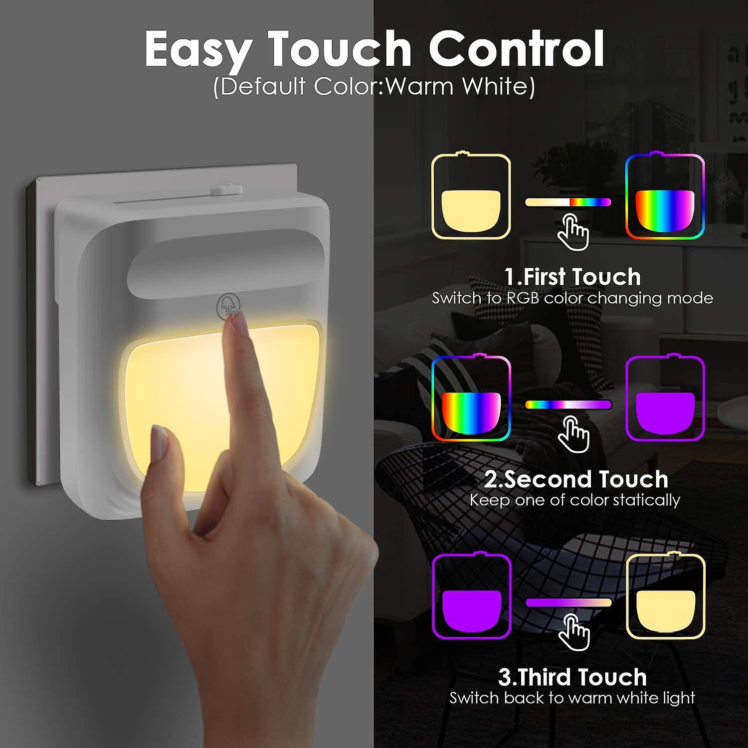 Plug In Night Light For Kids Dimmable - Color Changing Led Nightlight， Dusk To Dawn， Warm White Night Light For Baby Room， Bedroom， Hallway， Kitchen，