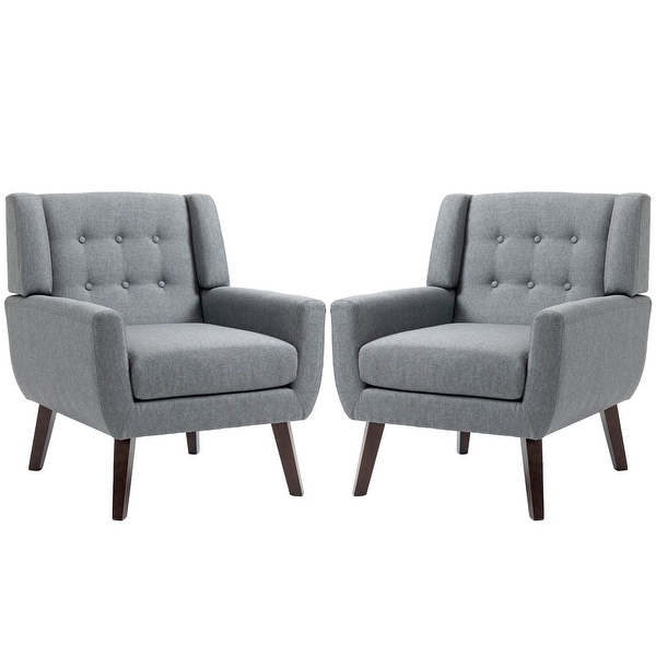 Set of 2 Modern Accent Chair Cotton Linen Upholstered Armchair for Living Room