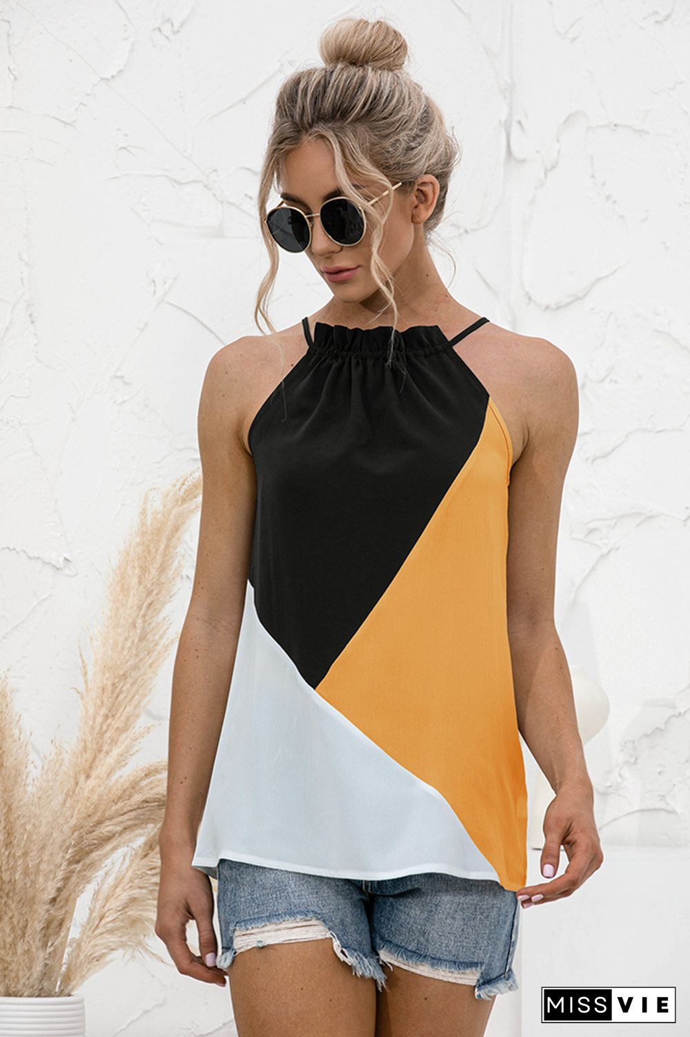 Color Block Halter Sleeveless Tank Top